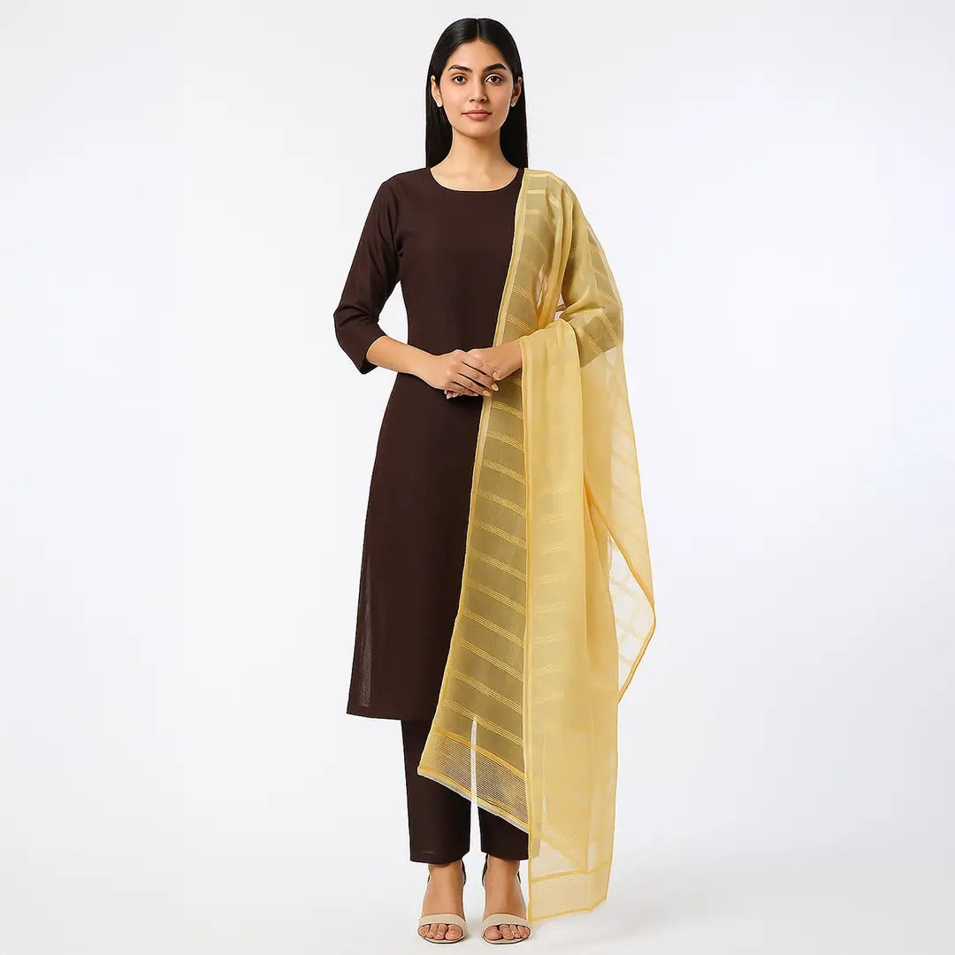 Premium Katan Silk Unstitched 3 Piece Suit With Organza Dupatta For Women -