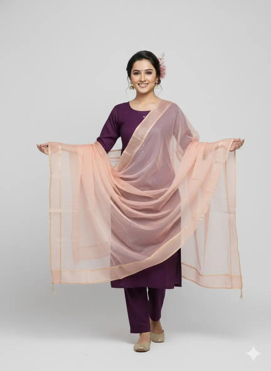 Premium Katan Silk Unstitched 3 Piece Suit With Organza Dupatta For Women -