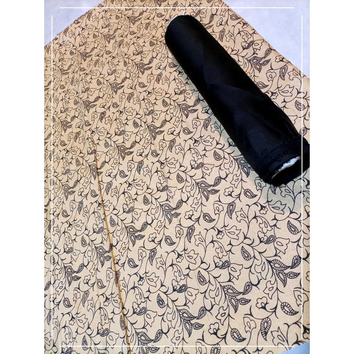 Unstitched Black Allover Block Printed 2-Pcs Katan Silk Suit for Women – Premium Soft Fabric Shirt