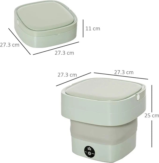 Green travel-sized product with dimensions labeled on a white background